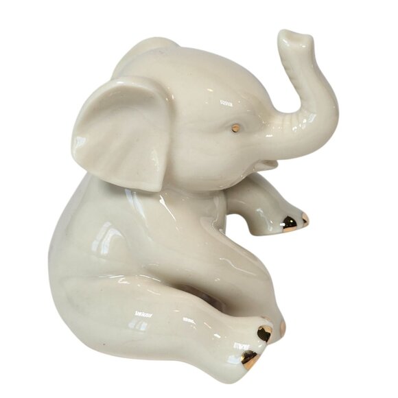 Lenox Elephant Figurine Calf Baby Figure 2.5 inch Sitting Trunk Up Minimalist - Picture 4 of 8